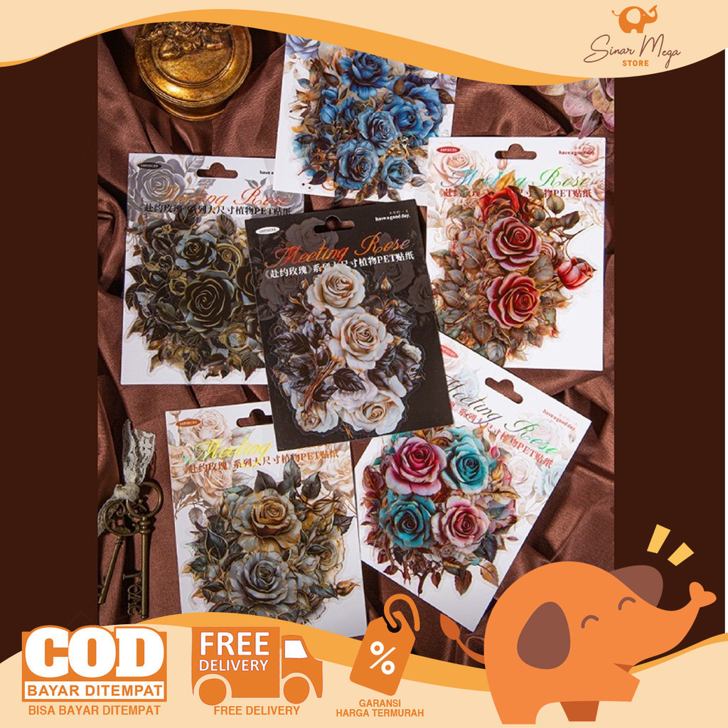 

Romance of Roses Stickers Set Meeting Rose Diary Deco PET Flake Stiker Dekorasi Jurnal Tema Mawar