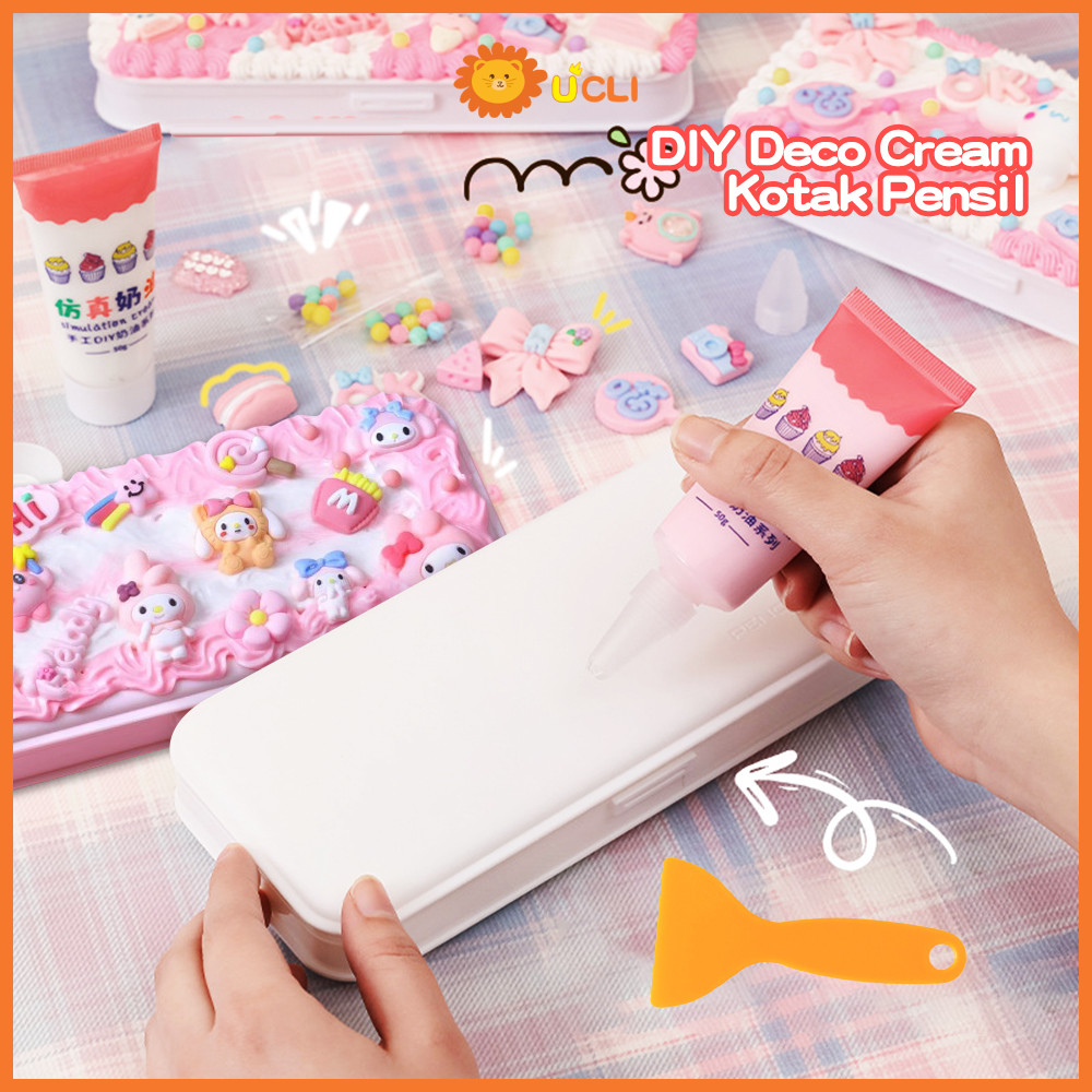 

Ucli DIY Tempat Pensil Lucu Deco Cream Mendekor Pencilcase lem krim DIY Kotak alat tulis