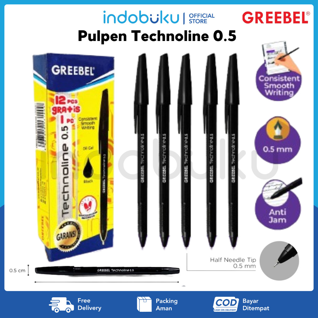 

Pulpen Greebel Technoline Gel 0.5 (1Pack Isi 12pcs + gratis 1pcs) - HITAM