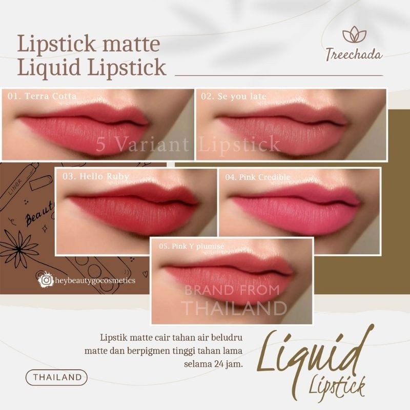 Treechada lipstik mate liquid lipstick luxurious velvet lip cream 5.5 gram/ TREE CHADA