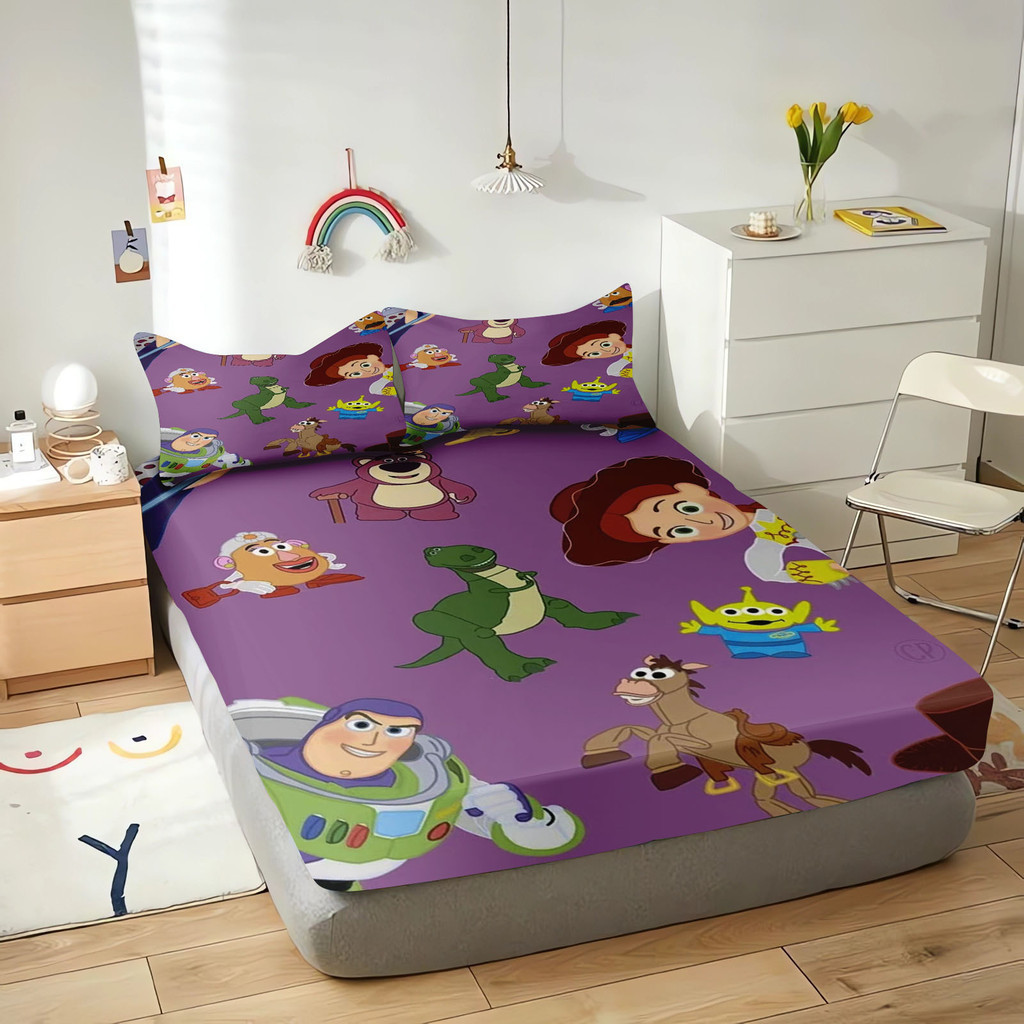 

Toy Story Cartoon Buzz Lightyear Fitted Sheet Coverage Sheets Teenager With Elastic Children Cute Digital Printing Bedding