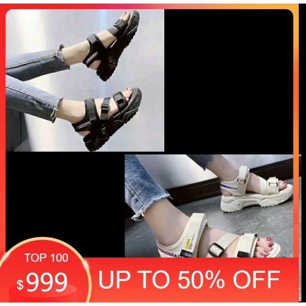 NEW - Sandal Gunung Wedges Wanita Fashion Sport Korea Kasual Lucu Sandal GN Hitam Cream Cewek Strap 