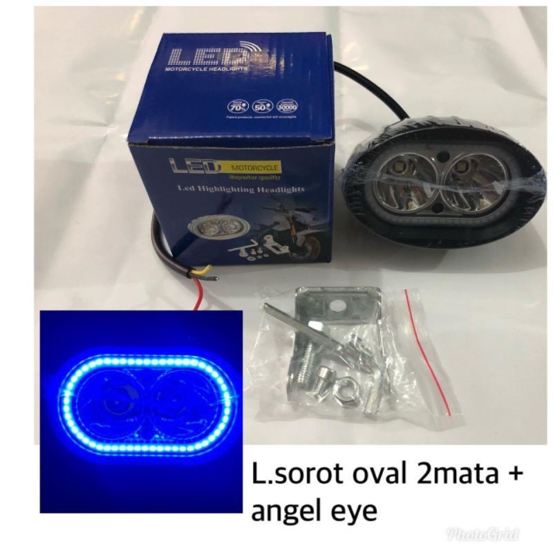 LAMPU LED SOROT OVAL 2 MATA + ANGEL EYE MOTOR MOBIL UNIVERSAL SUPER TERANG BRIGHT LAMPU SOROT LED OV