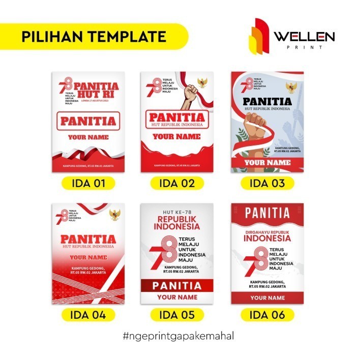 

✨BISA COD✨ -Y Ph Wellen Print - Cetak Name Tag Set Panitia 17 Agustus Custom / Id
