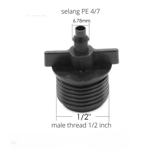 Konektor Drat Pipa 1/2 Inch SDD ke Selang PE 7mm