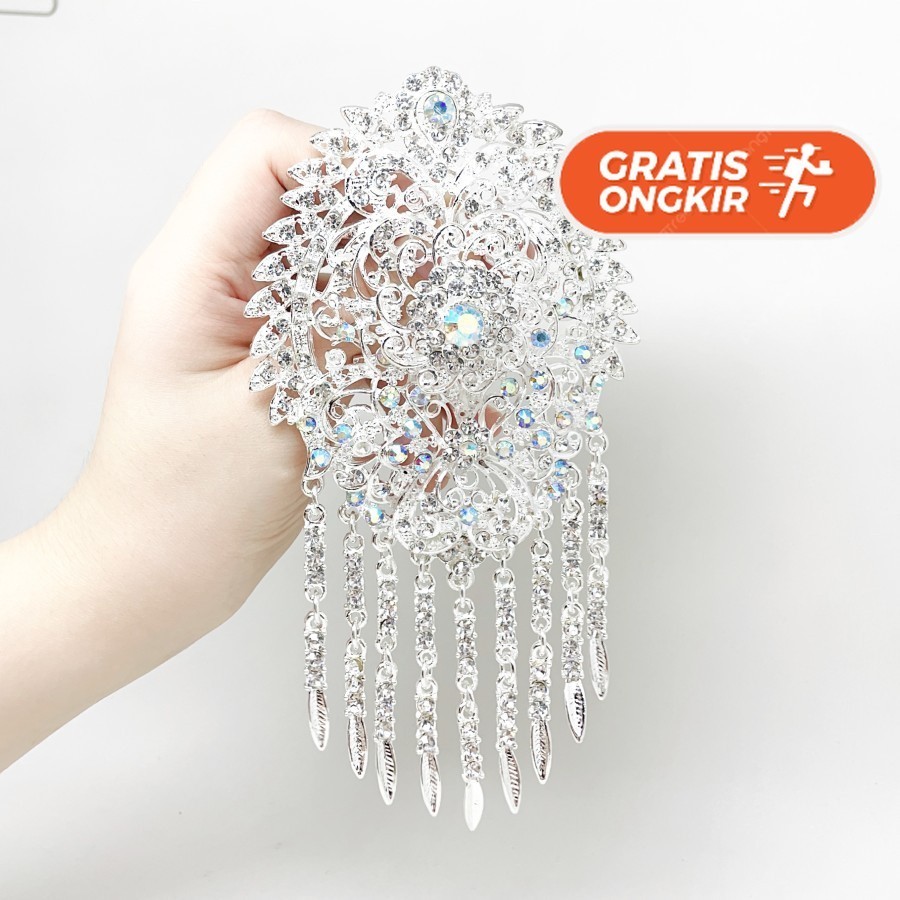 Terlaris ~Bros wanita kebaya jumbo silver / bros muslim jurai permata full model Bros Cantik Warna S