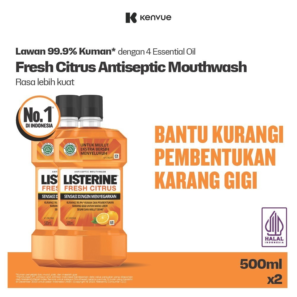 LISTERINE Fresh Citrus Antiseptic Mouthwash/Obat Kumur Antiseptik 500ml - Isi 2