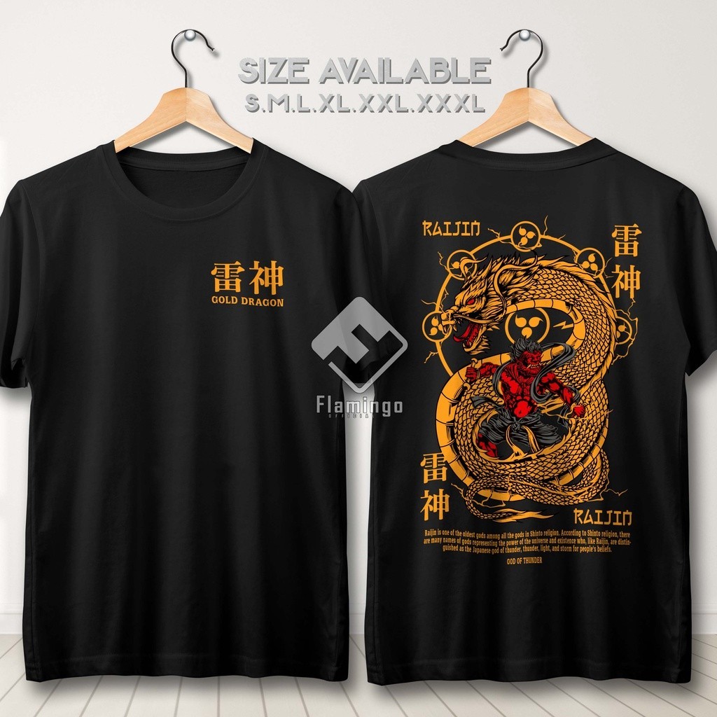 KAWKAWKAOS Kaos Raijin Gold Dragon God Of Thunder Baju Distro Japanese Series Cotton Combed 30s - TF