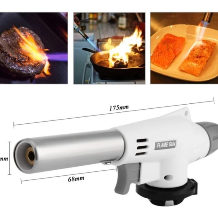 (JOY) Flame BBQ White Portable Gas Blow Torch Butane LAS api jet korek pemantik pematik hi cook hico