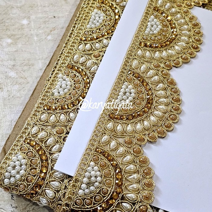 Kode 20900 - Renda India Bordir Emas Full Manik Mote (9 Meter)
