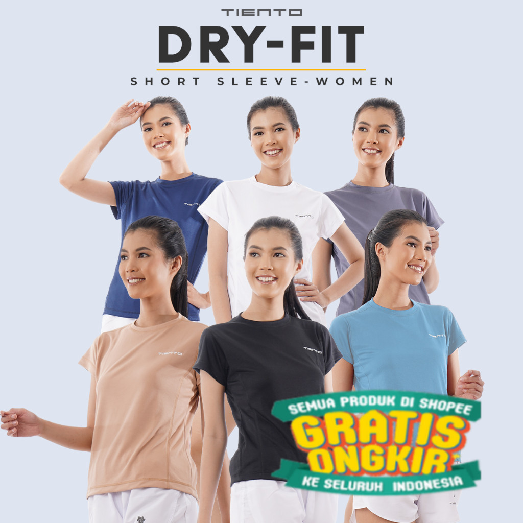 

Tiento Kaos Running Dry Fit Baju Olahraga Lari Wanita Gym Pakaian Sport Lengan Pendek/ ZUMA AEROBIK LANTAI