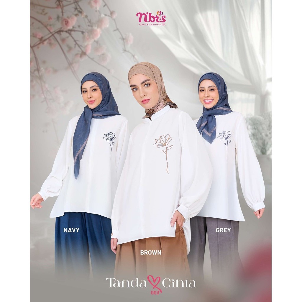 NBRS - Blouse Nibras Tanda Cinta 003 / Kemeja Putih Wanita Lengan Panjang Variasi Bordir  Original N