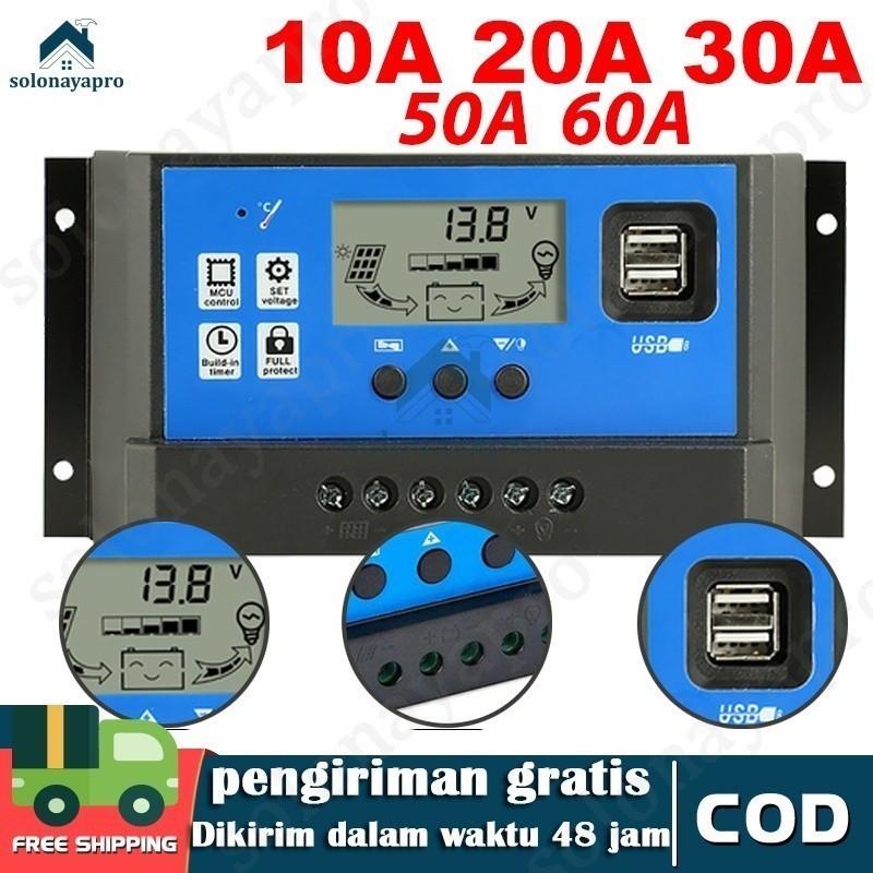 SOLAR CHARGE CONTROLLER 12V/24V 60A 50A 30A 20A 10A SOLAR CHARGE CONTROLLER LCD LED DISPLAY SOLAR