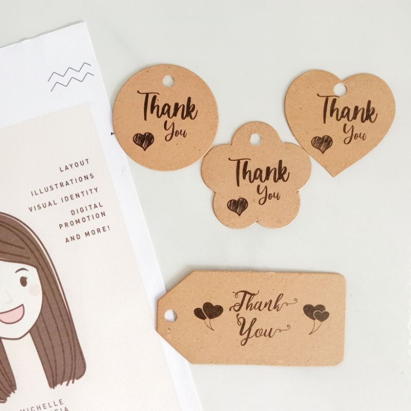 

[ , ] 4pcs Pricetag Hangtag Thank You Kotak, Love, Flower, Bulat | Hangtag Thank You Unik | Tag Kraft