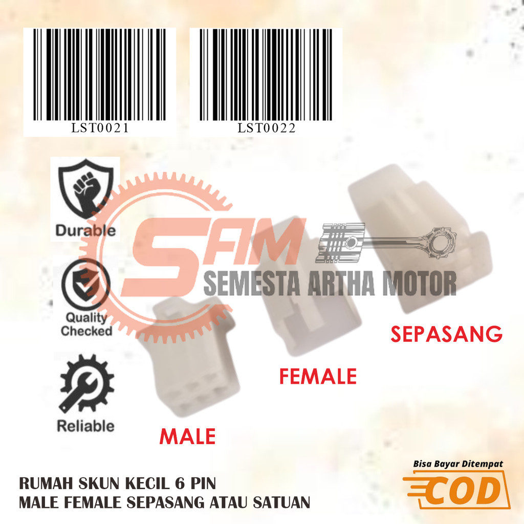 Rumah Skun Kecil 6 PIN Male Female Satuan Sepasang Soket Kuningan Konektor Kabel
