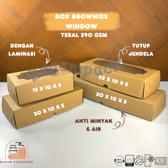 Kotak Dus Brownies Kraft Window LAMINASI ukuran 15x10x 5 20x10x5 cm 22x10x5 30x10x5 cm 290 gsm / Kot
