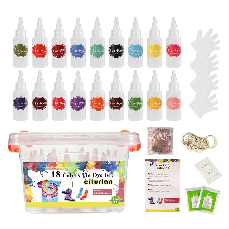 

18-color Tie Dye Kit with Rubber Bands Table Cover & Gloves DIY Fashion Dye Kit Adult Kids Graffiti Dye Supplies Set