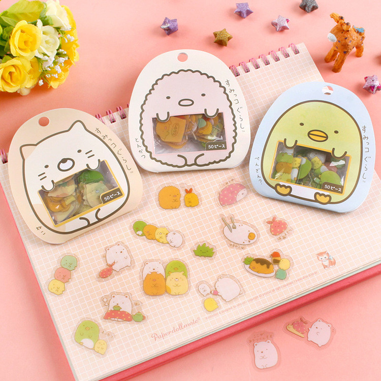 

50 Pcs/pack Diy Cute Cartoon Kawaii Pvc Stickers Lovely Cat Bear Sticker for Diary Decoration