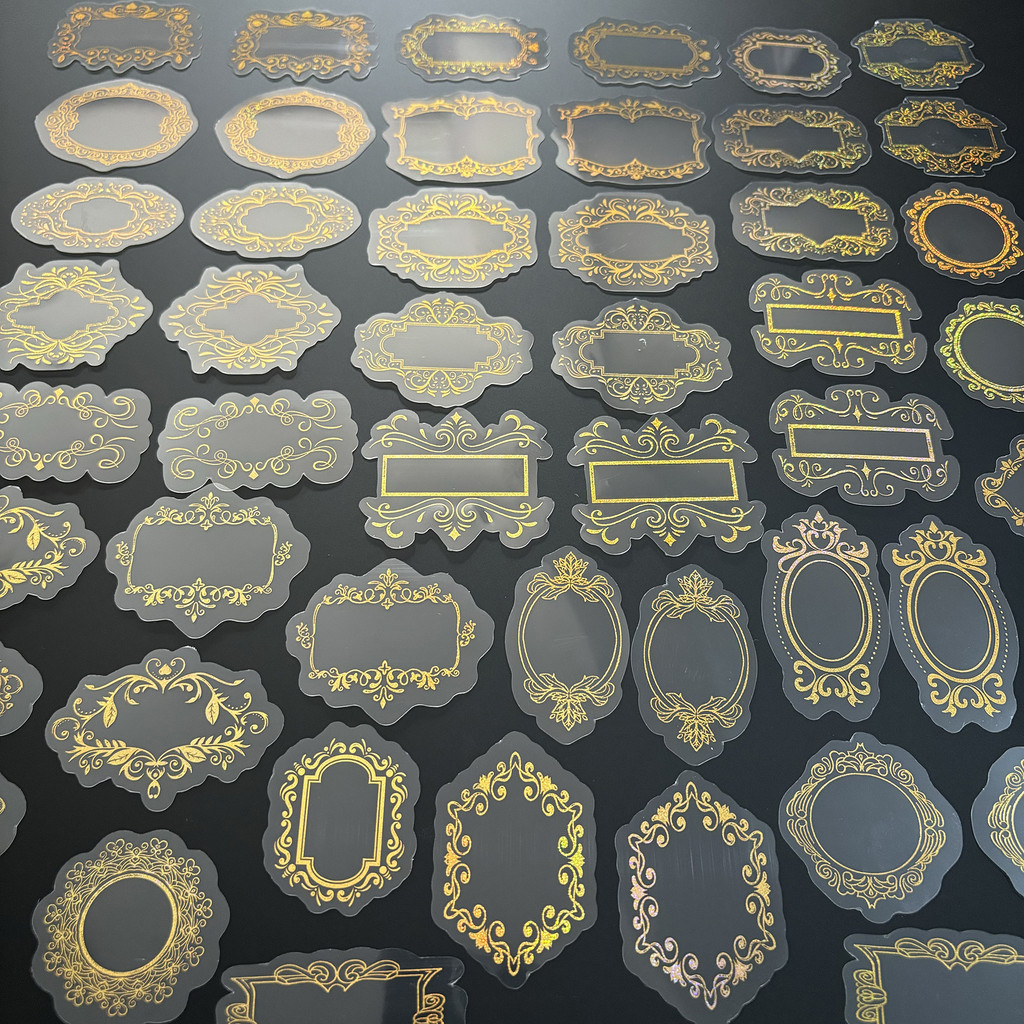 

50 Pack Vintage Ornamental Frames PET Stickers with Decorative Borders, Waterproof and Transparent，Laser Silver and Metallic Gol