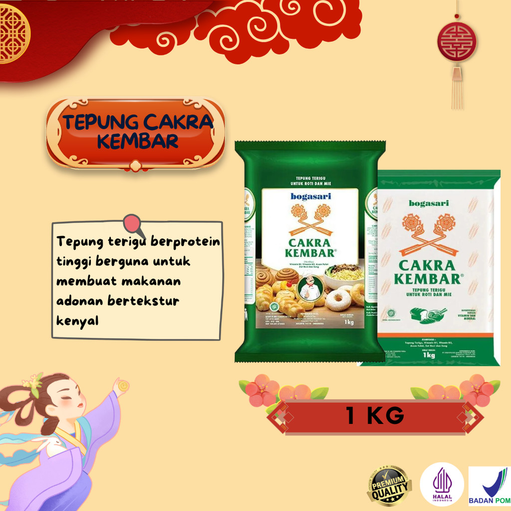 

Tepung Cakra Kembar Protein Tinggi Kemasan Pemium | Kemasan Putih | Kemasan Repack [1Kg]