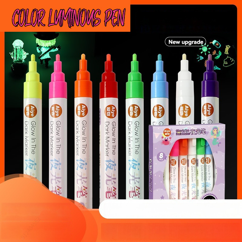 

8 Colors Glow in The Dark Fabric Paints Acrylic Textile Paint Markers Glow in Dark Paint Pen DIY Graffiti Neon Art Supplies Mark