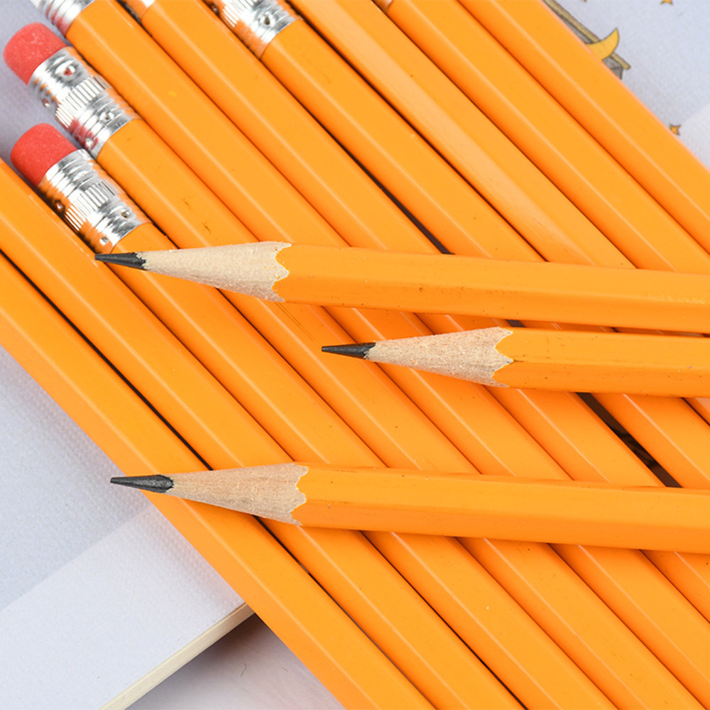 

5 Pcs Creative Stationery Wooden hexagonal yellow pole pencil With rubber HB pencil for learning supplies painting