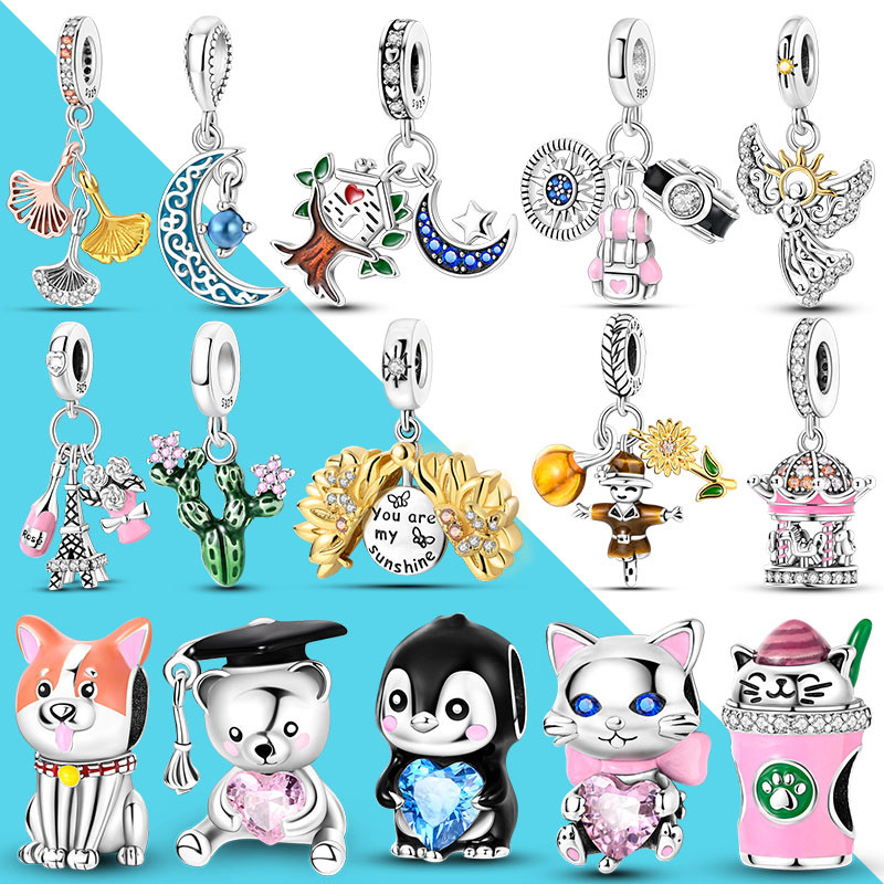 925 Silver Charms Fit Original Pandora Bracelet Making Cat Sunflower Cactus Pendants Fashion Jewelry