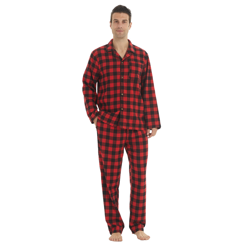 Mens Flannel Pajama Sets Cotton Plaid Pajamas for Men Pjs Set Soft Lounge Sleepwear Pj Pants with Po