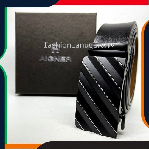 [Best Seller] GESPER PRIA REL JAGUAR IKAT PINGGANG BELT KULIT ASLI GENUINE LEATHER - aigner garis2, 