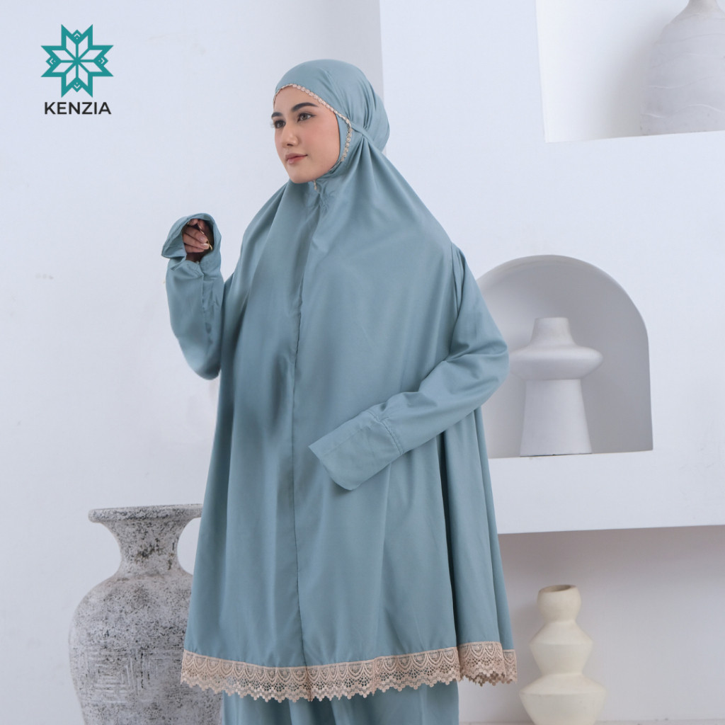 AR98M Kenzia - Mukena Dewasa Haji dan Umroh Berlengan Renda Katun Premium Nazifa
