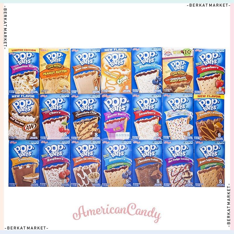 

Pop Tarts Poptart Poptarts Kelloggs Kellogg Kellogg's Smores S'mores Froot Loops Frosted 384gr Snack Toaster Pastry Pastries Pastri Import Usa Cookies N Creme Cherry Melted Cream Belgian White Hot Chocolate Choco Chip Fudge Strawberry Blueberry Tart Soft