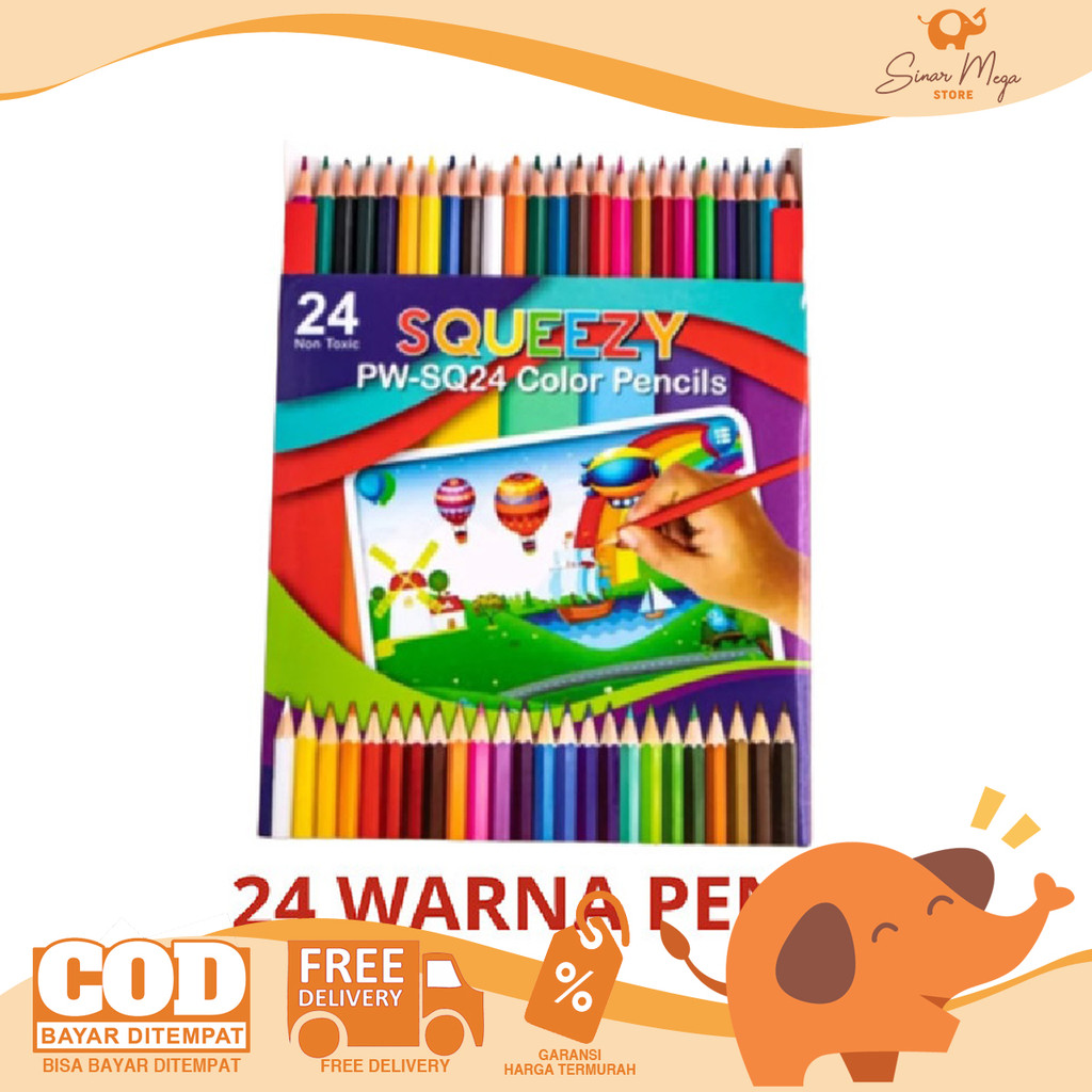 

SQUEEZY Pensil Warna 24 Panjang PW-SQ24 Color Pencil Murah
