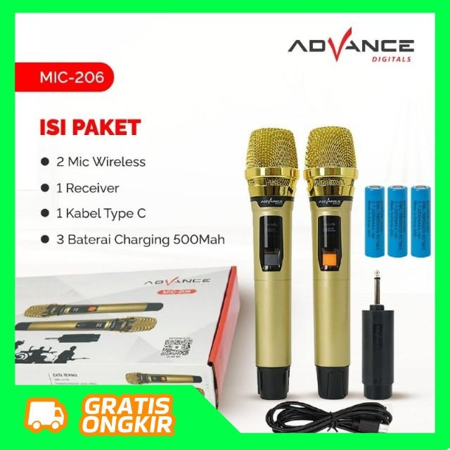 {GRATIS ONGKIR+COD} ADVANCE MIC WIRELESS MICROPHONE MIC DOUBLE (BATERA DAPAT) murah termurah