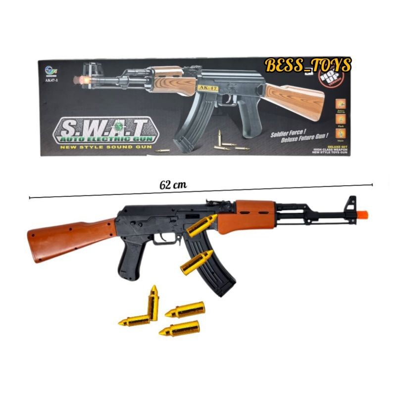 JR60OI Mainan Senapan Ak-47 + 12pcs Peluru Selongsong 833-10 Ada Suara Tembakan Bergetar Lampu Warna