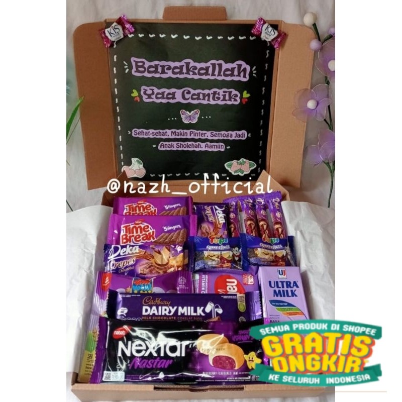 

SNACK BOX Kado Ulang Tahun/ Kado Wisuda/ Kado Anniversary / Paket Ungu/ New kado