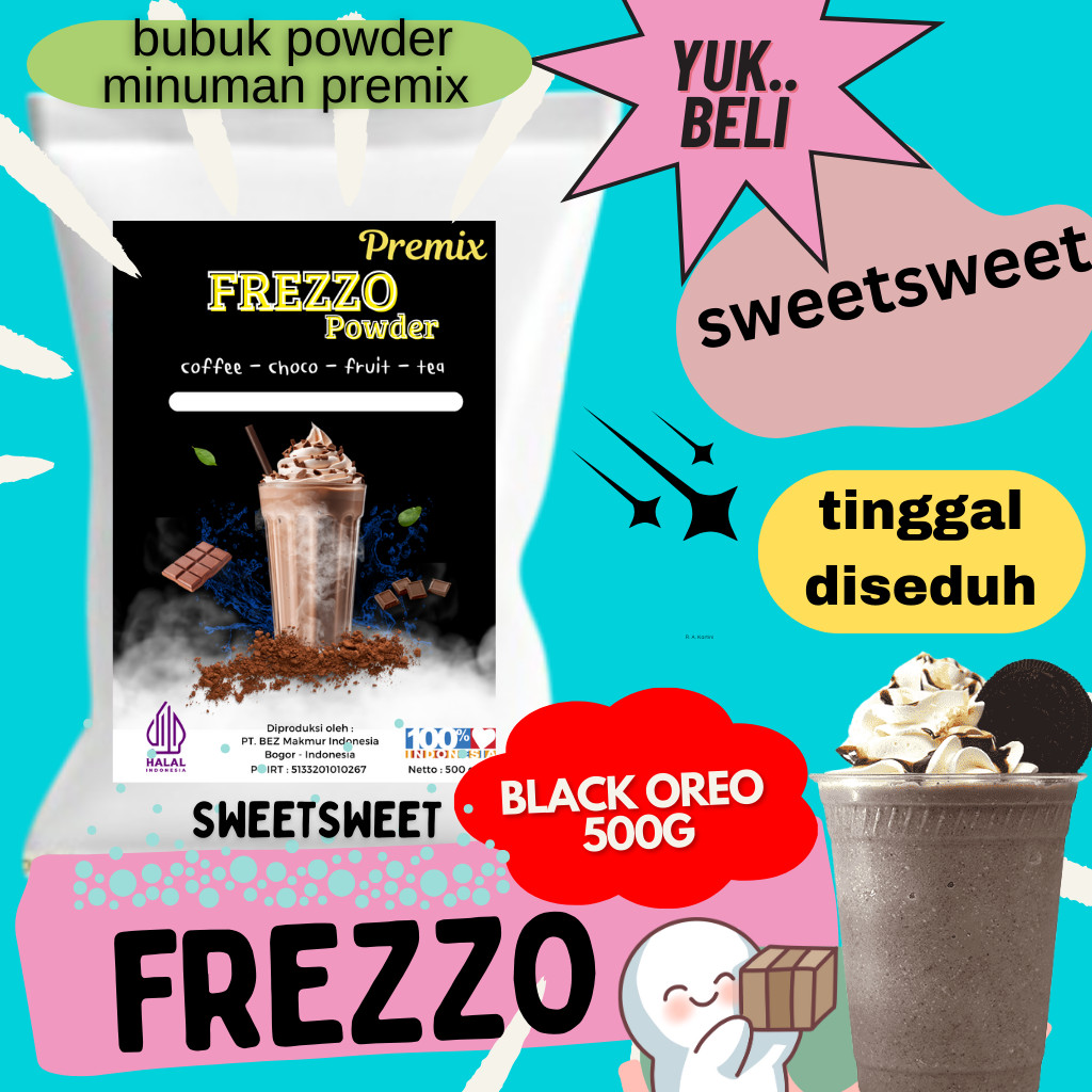 

Sweetsweet Frezzo Boba Powder Drink Black Owreo | Bubuk Minuman Cookie & Cream 500 g {Bisa COD}