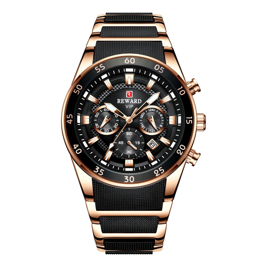 REWARD81011 Men's Watch Calendar Quartz Watch Steel Band Watch Business Casual Six-pin Men's Watch