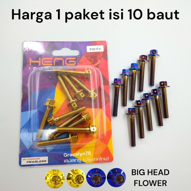 gvn variasi baut probolt flower cvt nmax old heng original isi 10 biji baut murah meriah