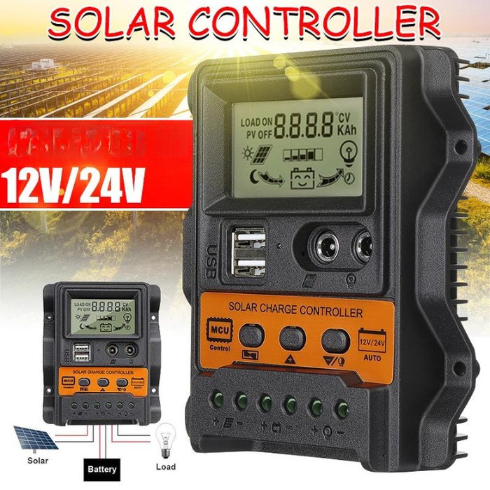 Solar Charge Controller LCD PWM Baterai 12v 24v 30A Modul Control cas charger Battery Panel Surya K-