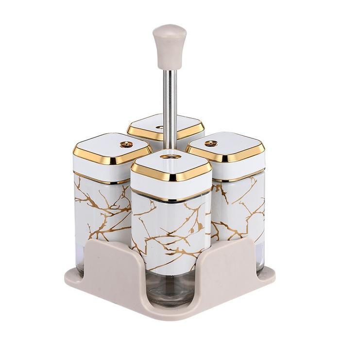 Bakindo Tempat Botol Bumbu Minyal Oil 4in1 Dengan Rak Tempat Bumbu Dapur Wadah Bumbu Kaca Toples Bum