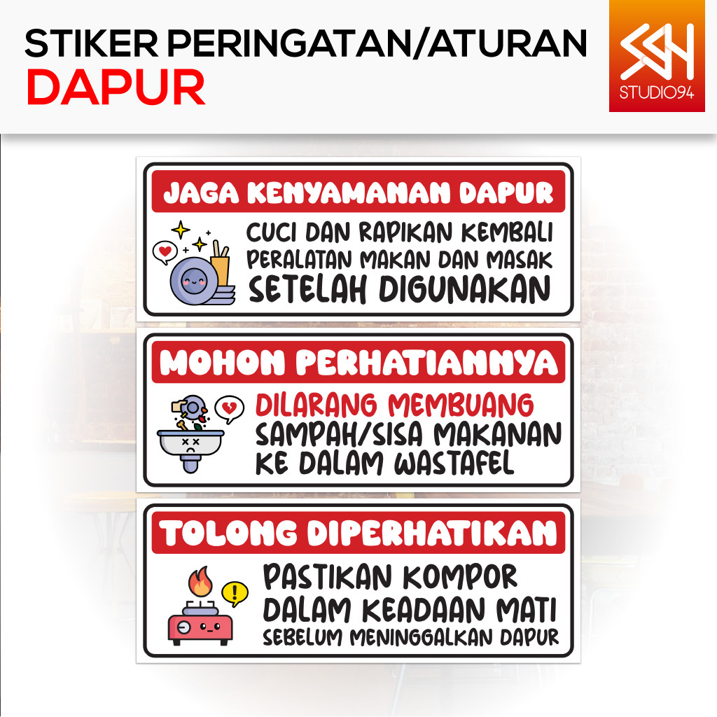 

Stiker Peringatan Di Dapur Kos Kostan | Sticker Aturan Dapur Umum | Vinyl Anti Air | 27x10