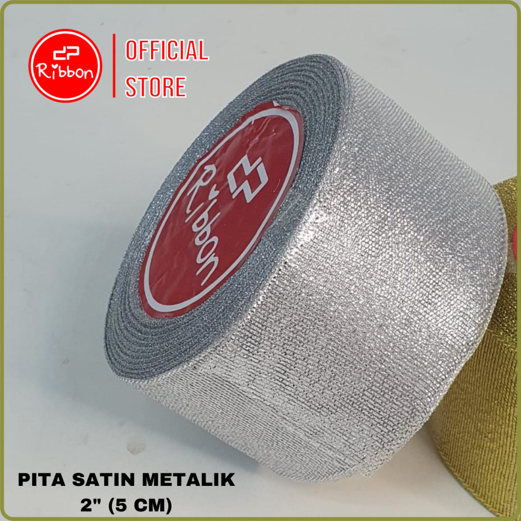 

1 Roll Ribbon Pita Emas/Perak 2" 5cm Pita Metalik Glitter (Gold/Silver Ribbon 2 inch) per ROLL