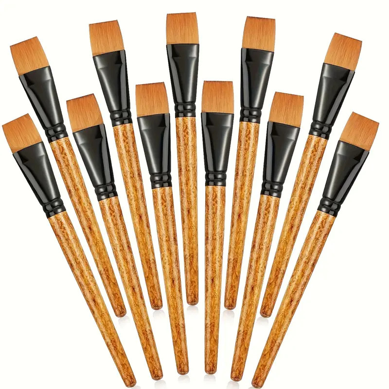 

10pcs Premium Nylon Paint Brushes, 3/4 Inch Flat Tip with Wooden Handles for Acrylic, Watercolor, Oil Painting & Body Art Crafts