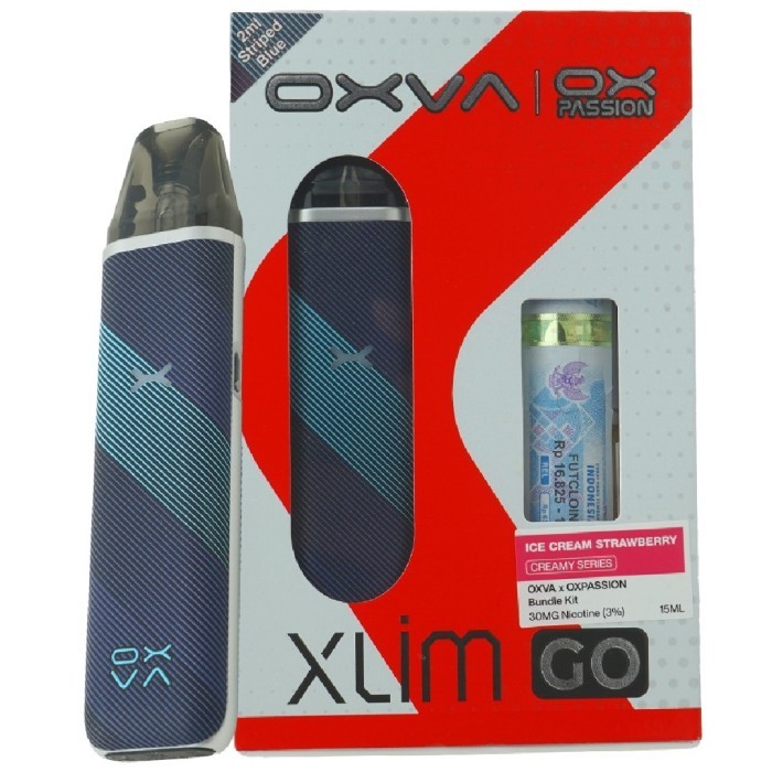 Pod Xlim Go Pod Kit 1000Mah  STRIPED BLUE Free Liquid OX Passion Saltnic 15ML Black Oxva Tech Pods