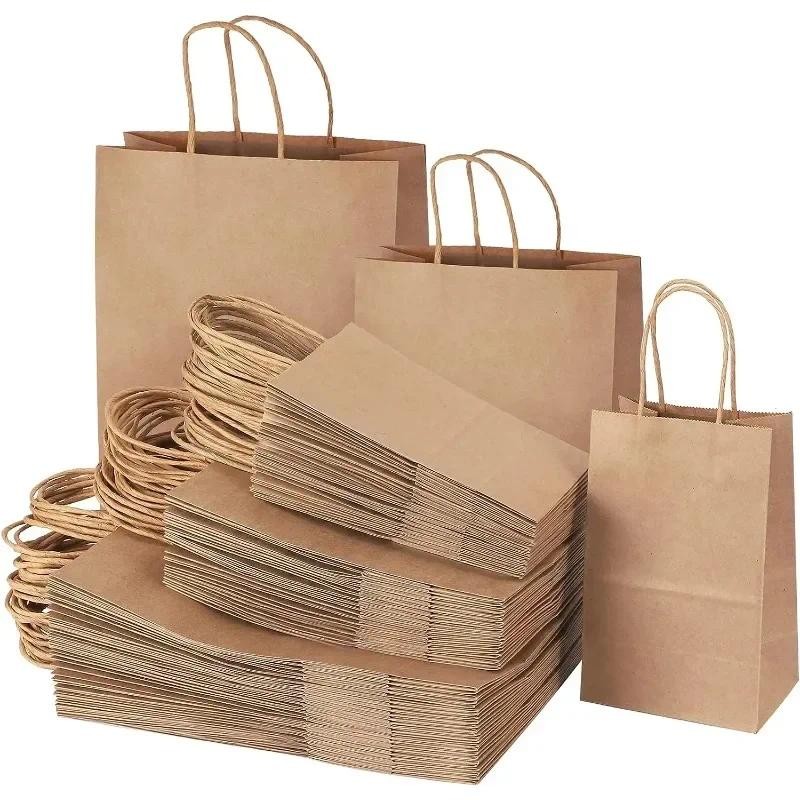 

25/50Pcs Brown Kraft Paper Gift Bags With Handle Wedding Birthday Party Favor Bags For Small Shopping Retail Merchandise Bags