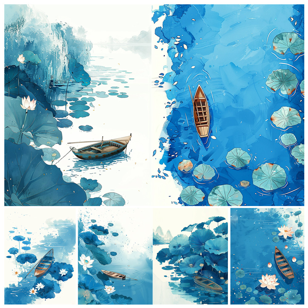 

Hand Painted Lotus Leaf Boat Shadow Landscape Acrylic Painting by Numbers DIY Canvas Art Home Decoration Surprise Gift Kit