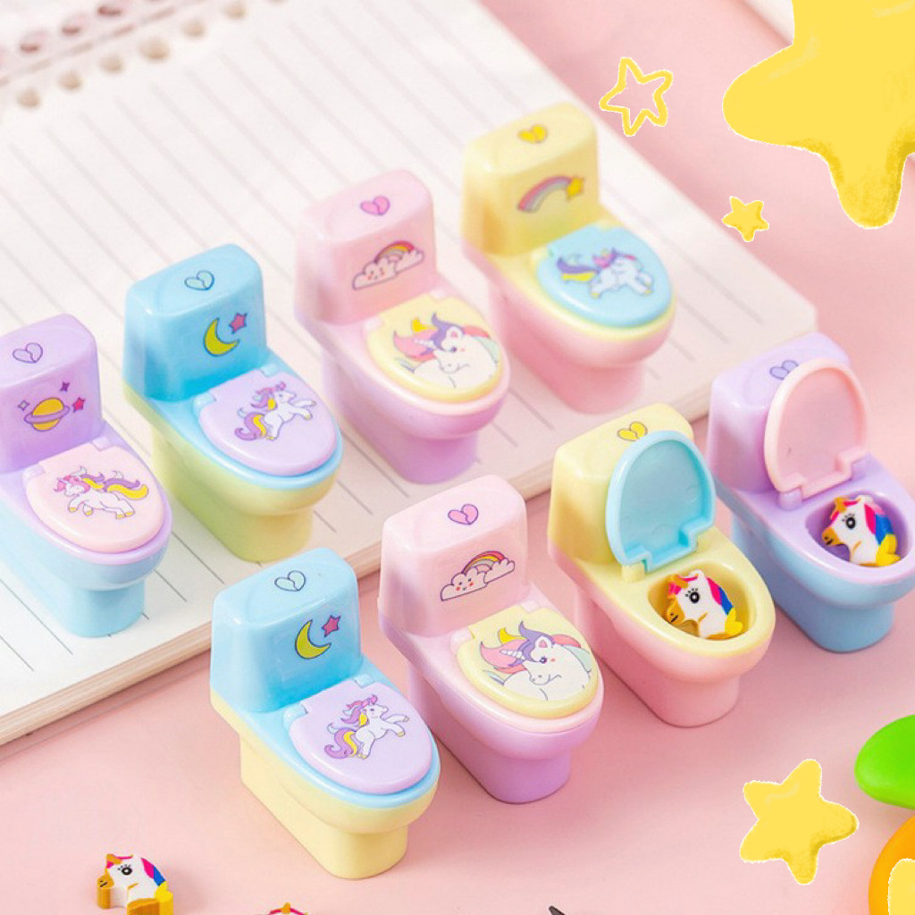 

12 Pcs Creative Manual Toilet Pencil Sharpener with Eraser - Great Children's Gift Set
