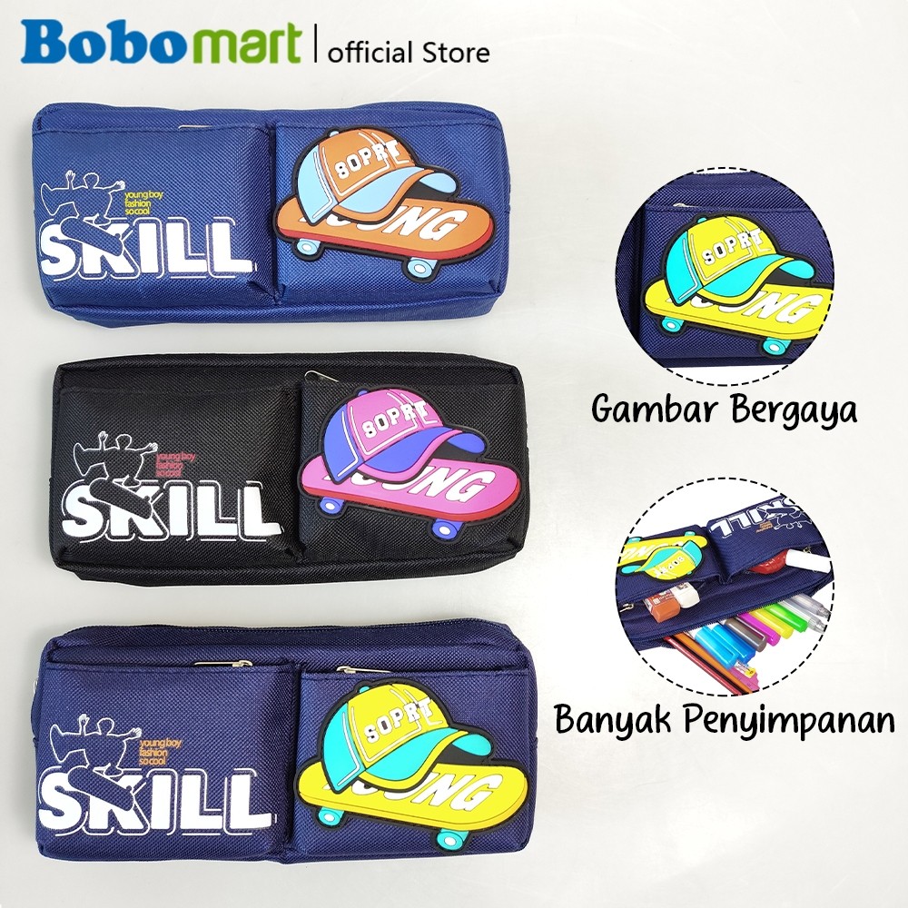 

BOBOMART Tempat Pensil Pen Case Pouch Motif Keren Kapasitas Besar 3 Saku