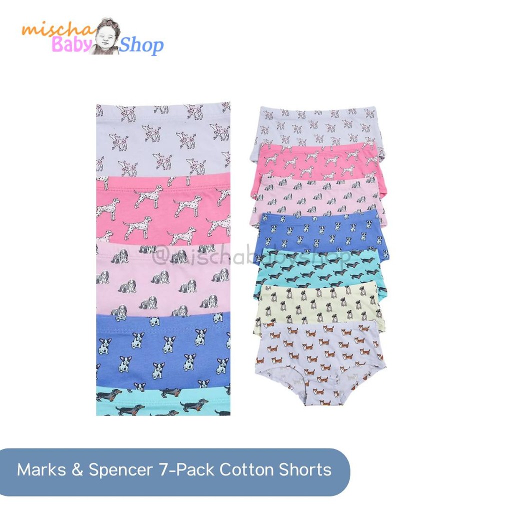 Marks & Spencer 7-Pack Cotton Rich Dog Print Shorts | Pakaian Dalam Anak Perempuan