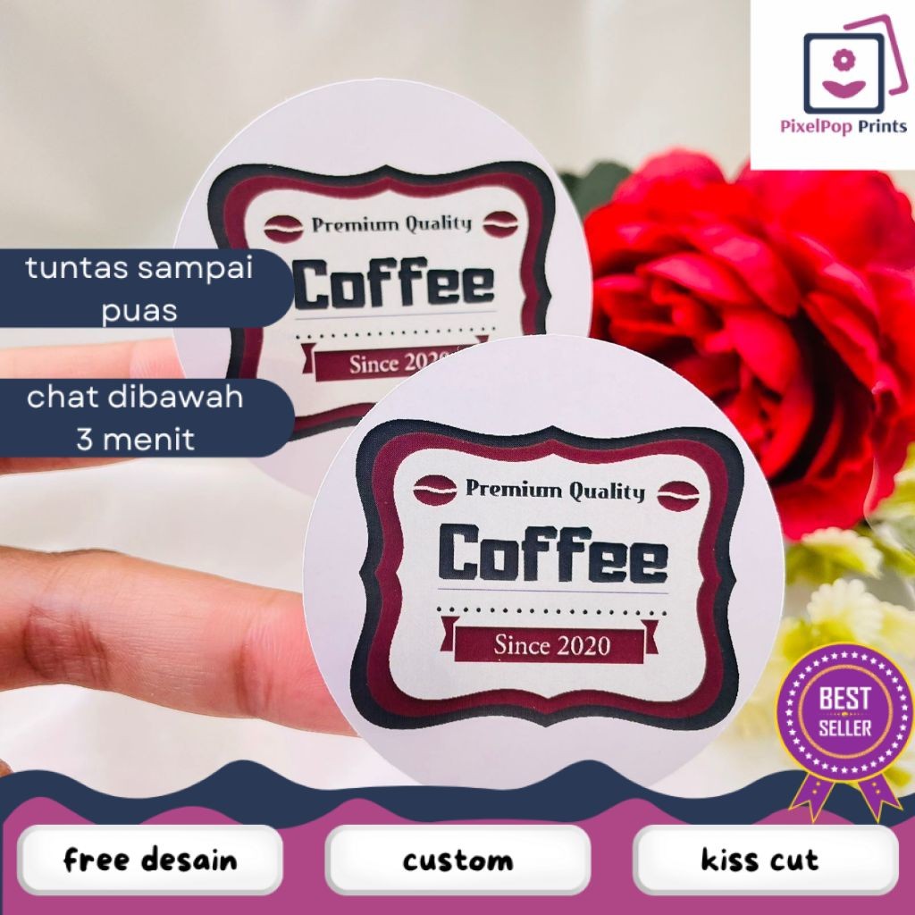 

Opikapip 2-4 Sticker Label Bulat Tema Kopi Stiker Minuman Coffe Free Desain Custom Logo Coffee